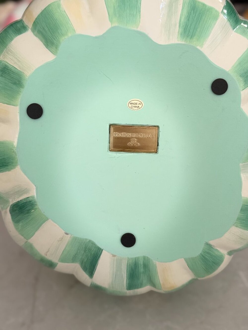 MacKenzie Childs Large Check Pumpkin- Emerald Green - Picture 2 of 2